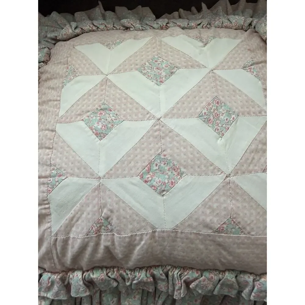 Vintage Handmade Quilt Quilted Patchwork Throw Pillow Cottagecore Granny Floral